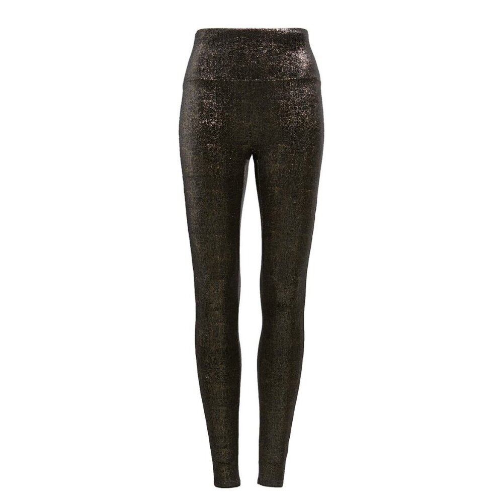 NWT SPANX Womens Size XS Black Gold Velvet Shine Shimmer Metallic Leggings NEW